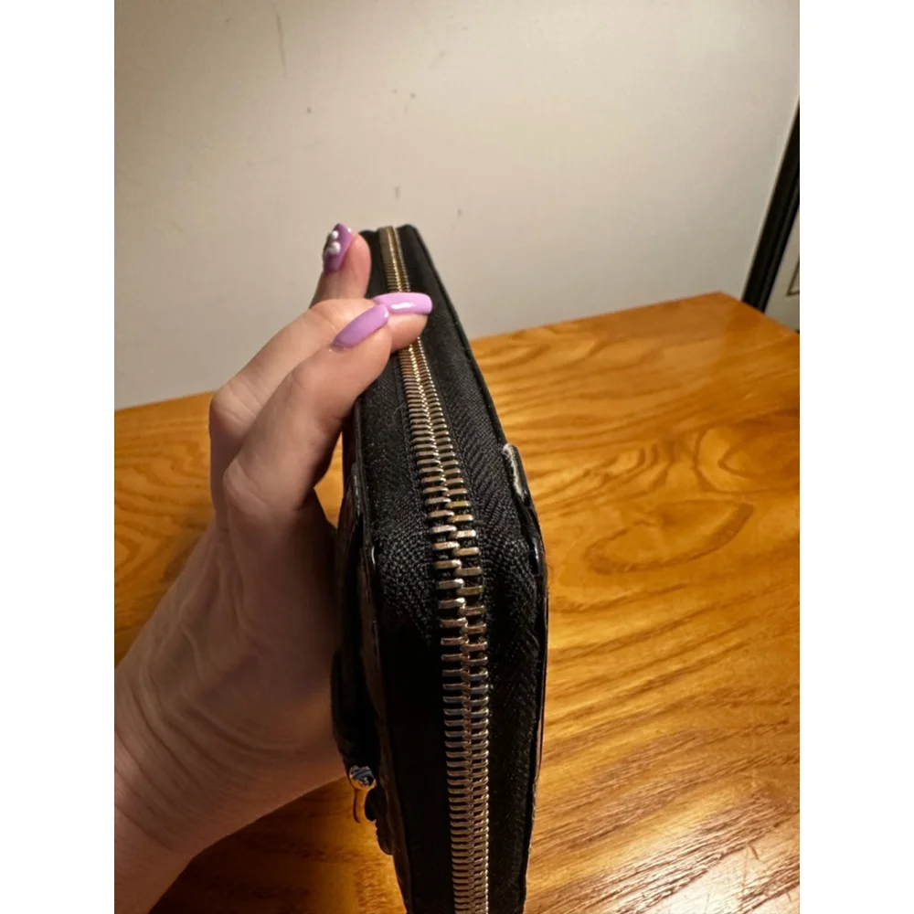 Gucci Black Monogram Patent Leather Long Zip Wallet w/ Horsebit Detail - Picture 6 of 9